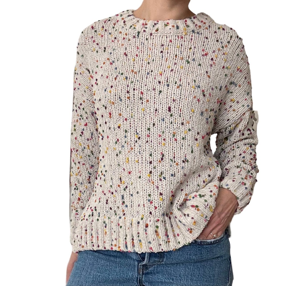 Seven7 Cream Speckled Knit Crewneck Sweater